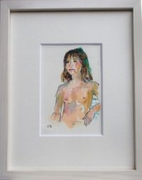 裸婦 （２）    ミニアチュール　　　葉書サイズ　　　ペンに水彩