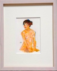 裸婦（１）　　ミニアチュール　　葉書サイズ　　　ペンに水彩