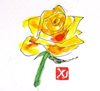 黄色のバラ　　　カット　　ペンに水彩