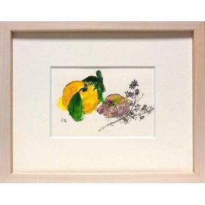 画像: 柚と貝　　　ミニアチュール　　　葉書サイズ　　　ペンに水彩