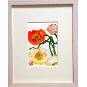 画像: ポピー　　ミニアチュール（縦絵）　　葉書サイズ　　ペンに水彩