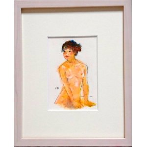 画像: 裸婦（１）　　ミニアチュール　　葉書サイズ　　　ペンに水彩