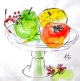 画像: コンポートの果物　　　　カット　　　　ペンに水彩