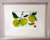 画像: 葉付きの柚子　　　ミニアチュール　　　葉書きサイズ　　　　ペンに水彩