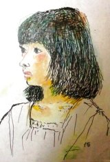 画像: 少女　　　　カット　　　　　ペンに水彩