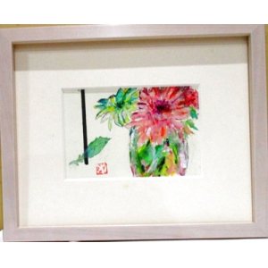画像: お花　　　ミニアチュール　　　葉書サイズ　　　ペンに水彩