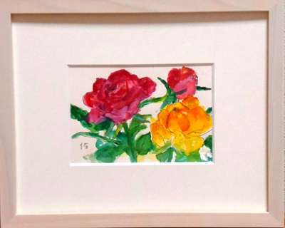 画像1: 薔薇（１）　　　ミニアチュール　　　葉書サイズ　　ペンに水彩