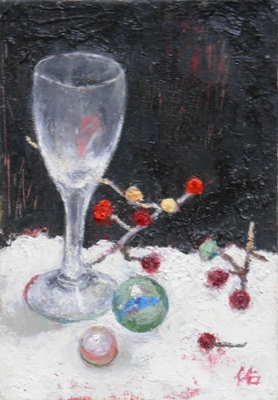 画像1: ワイングラスとビー玉　　　ＳＭ　　　油彩