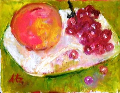 画像1: 桃とデラウエア　　　　Ｆ０号　　油彩　