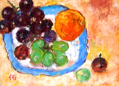 画像1: 皿の葡萄　　　F４号　　　油彩