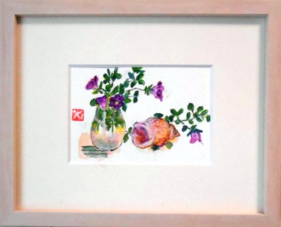 画像1: 小花と貝　　ミニアチュール　　葉書サイズ　　ペンに水彩
