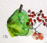 画像1: 洋梨と実と。　　　カット　　　　ペンに水彩