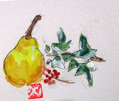 画像1: 洋梨と。　　　カット　　　　ペンに水彩