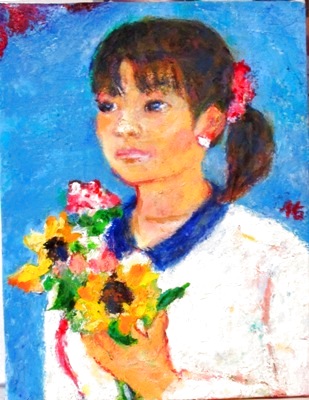 画像1: 花束を持つ　　　　Ｆ６号　　　　　油彩