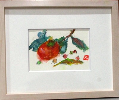画像1: 柿と実と　　　ミニアチュール　　　　葉書きサイズ　　　　ペンに水彩