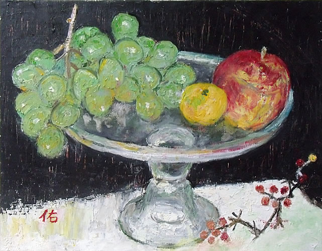 画像1: コンポートの果物　　Ｆ６号　　　　　油彩